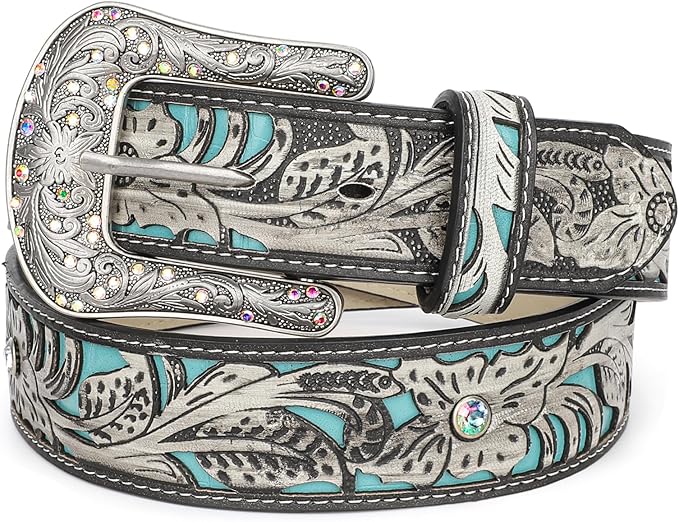 Turquoise Rhinestone Leather Belt