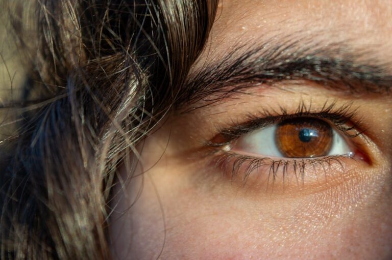 Photo of woman with brown colored eye and brown hair
