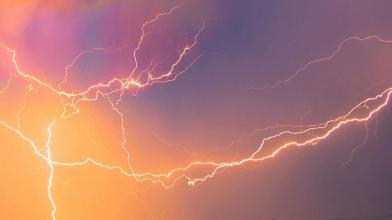 Spectacular lightning bolts illuminate the night sky